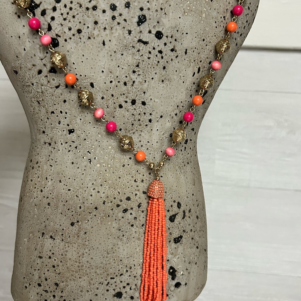 long necklace gold tone peach salmon